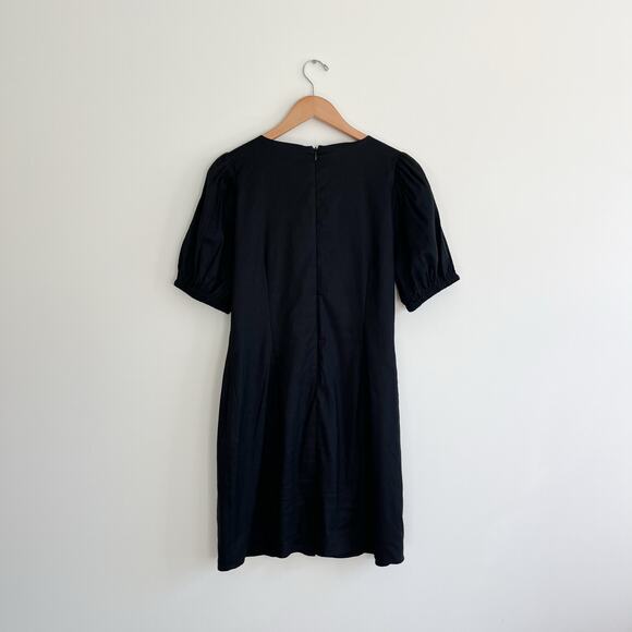 J. Crew NWT Stretch Viscose Linen Blend Gold Button Front Puff Sleeve Mini Dress - Picture 4 of 12